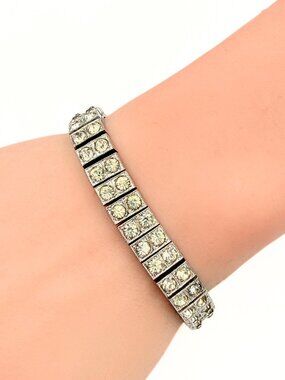 Antique Dorsons Art Deco Sterling Silver Double Row Paste Glass Link Bracelet